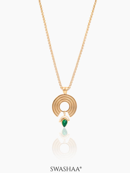 Laila Green Stone 18K Gold Plated Chain Pendant Necklace