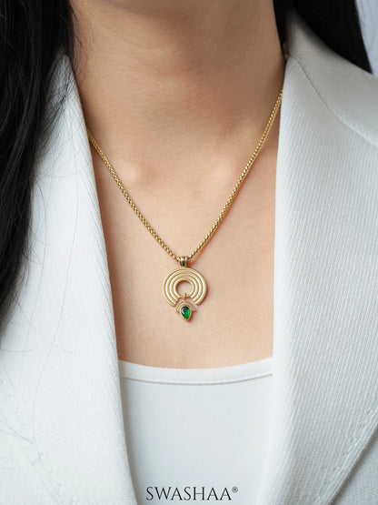 Laila Green Stone 18K Gold Plated Chain Pendant Necklace