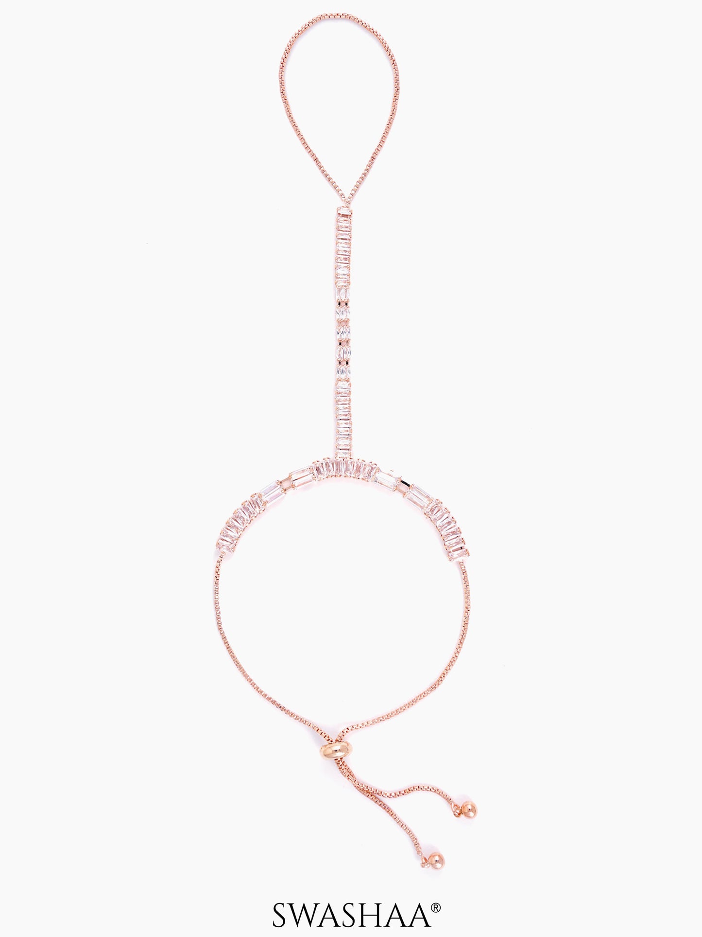 Lakshya Baguette Diamond Crystals Rosegold Plated Ring Bracelet