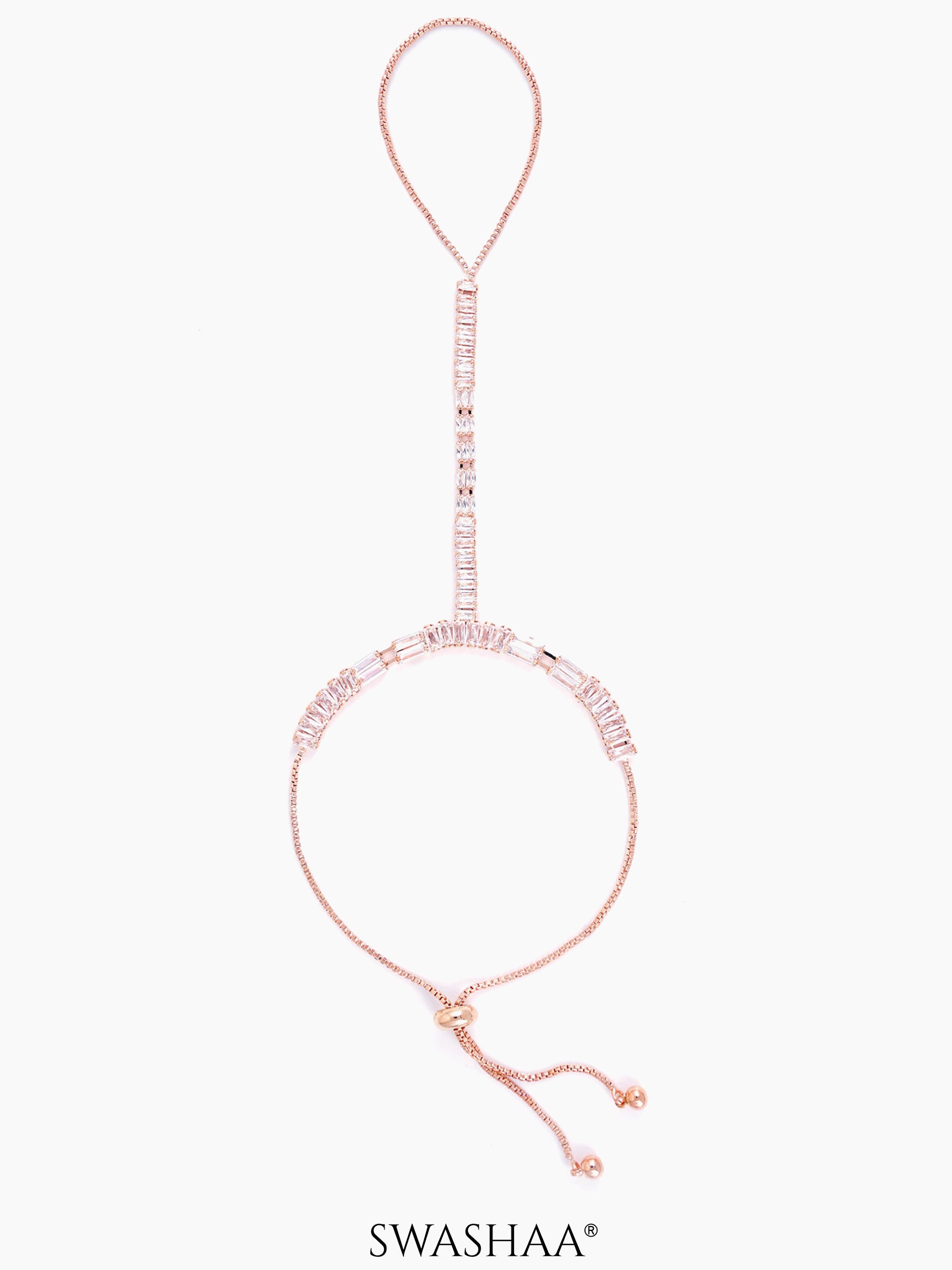 Lakshya Baguette Diamond Crystals Rosegold Plated Ring Bracelet