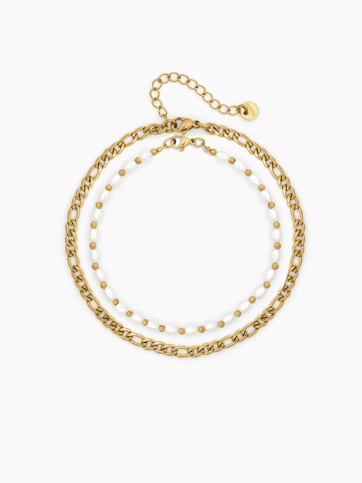 Lareen Pearl Chain 18K Gold Plated Women's Layered Chain Anklet