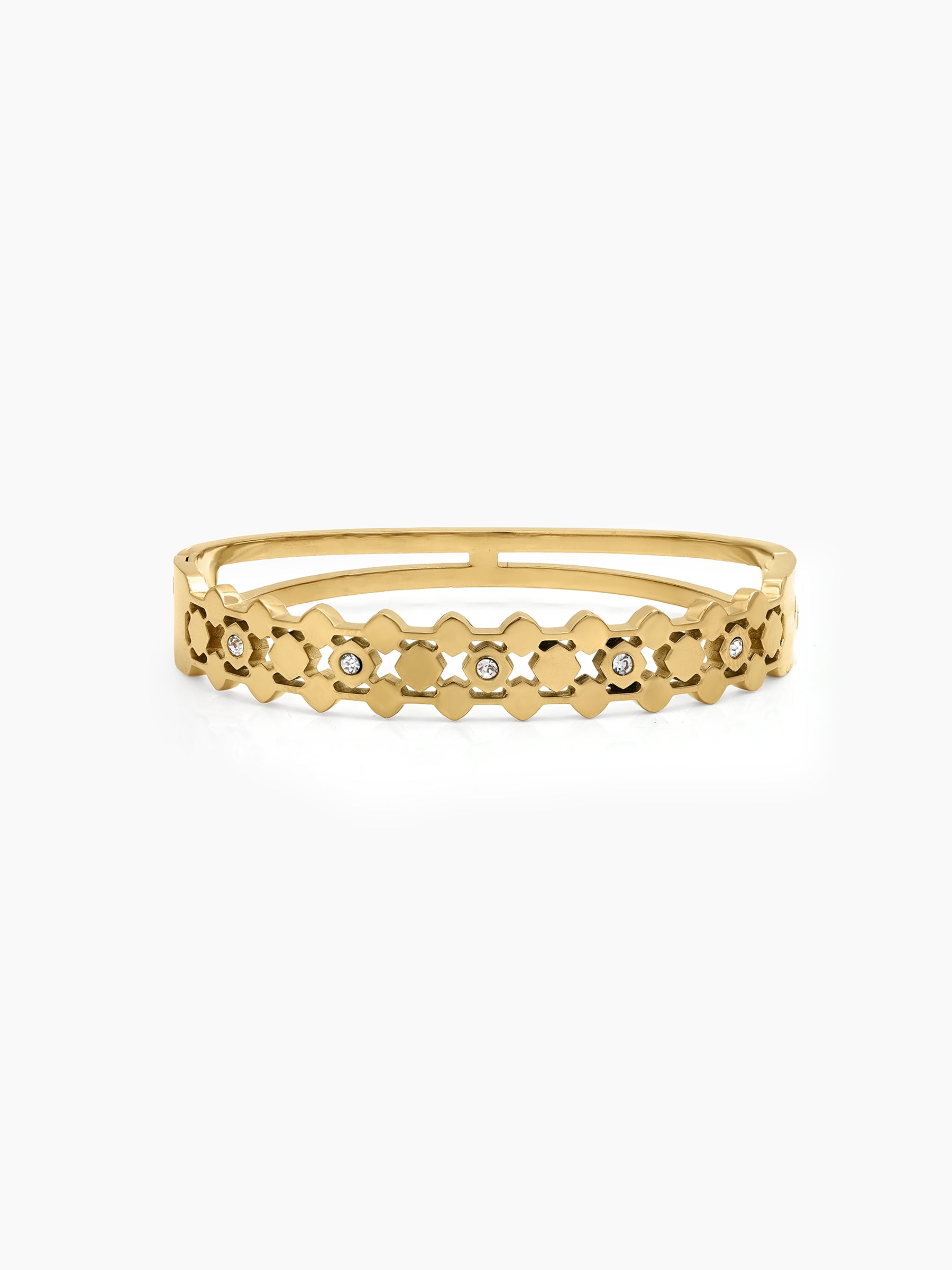 Lareza Cross Link Diamond Solitaire 18K Gold Plated Women's Solid Band Bracelet