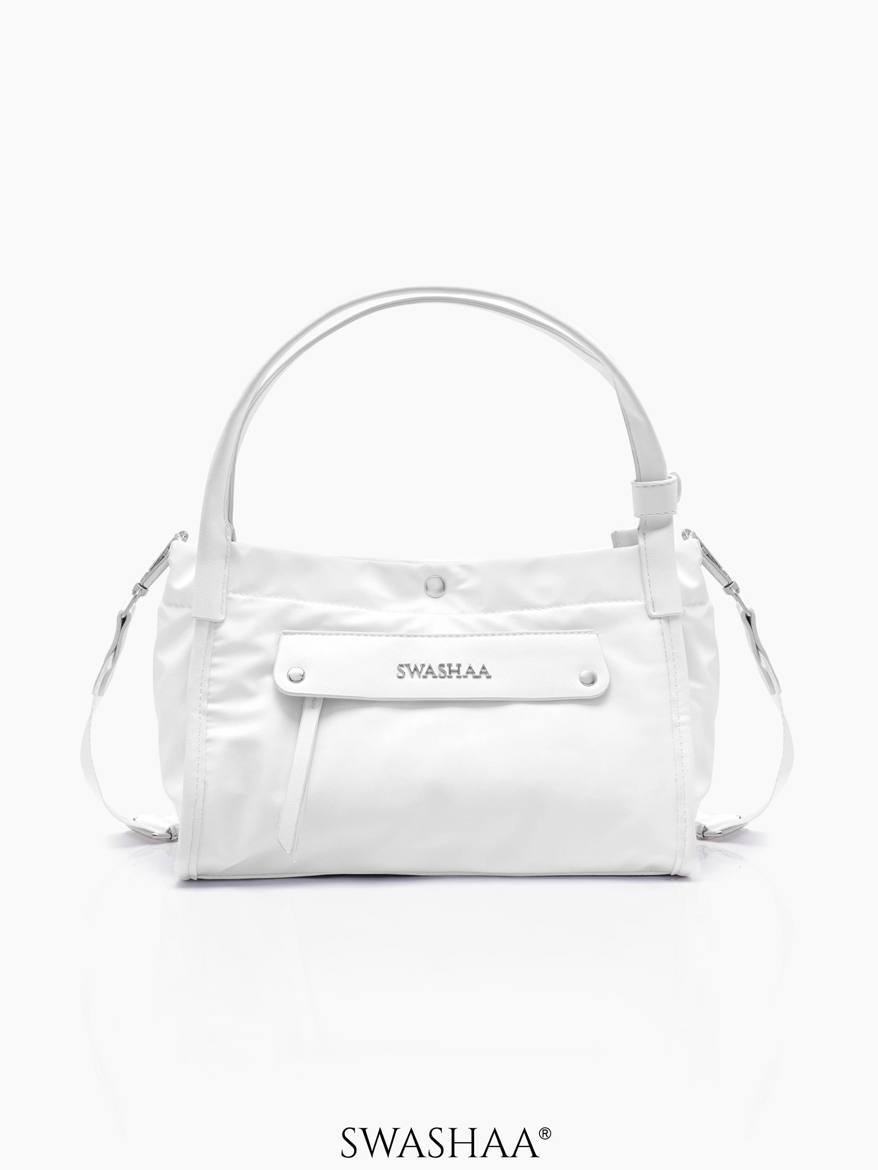 Laura White Nylon Hand Bag