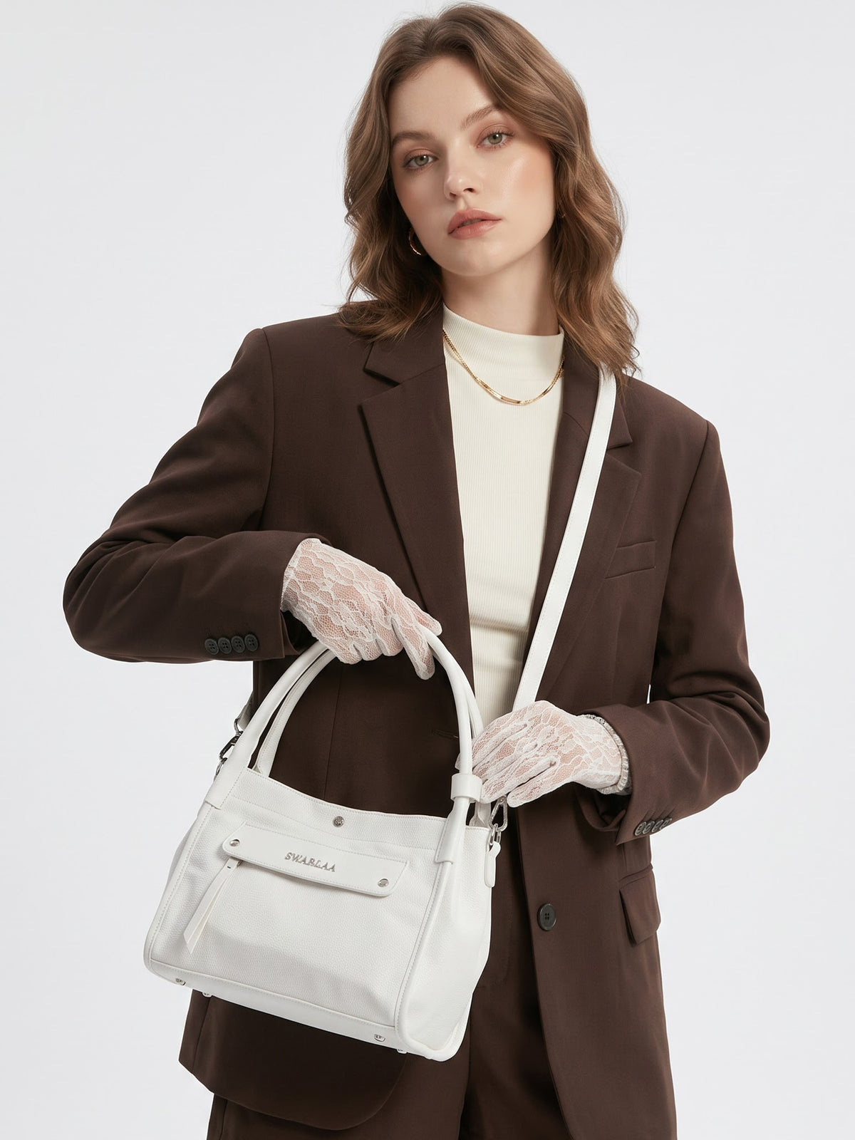 Laura White Nylon Women's Hand Bag