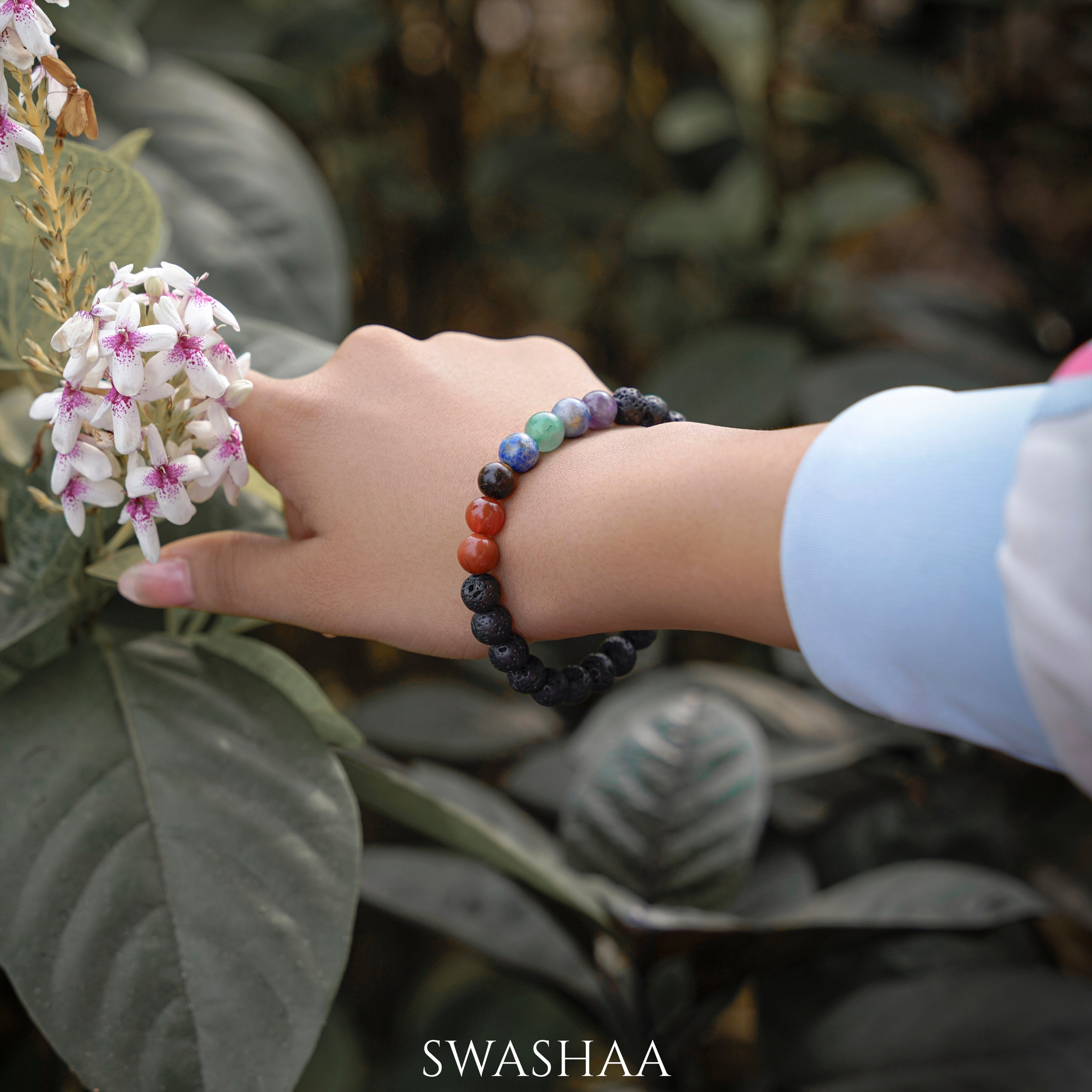 Seven Chakra lava Beads Bracelet – www.blissfulagate.com