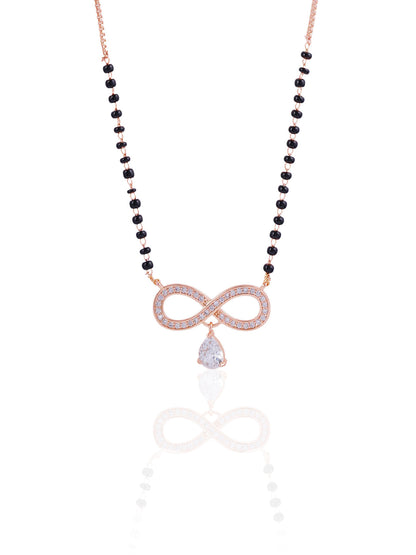 Lavya Infinity Hanging Diamond Charm Rosegold Plated Pendant Mangalsutra