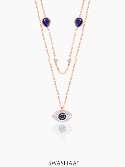 Layered Blue Evil Eye Rosegold Plated Chain Pendant Necklace