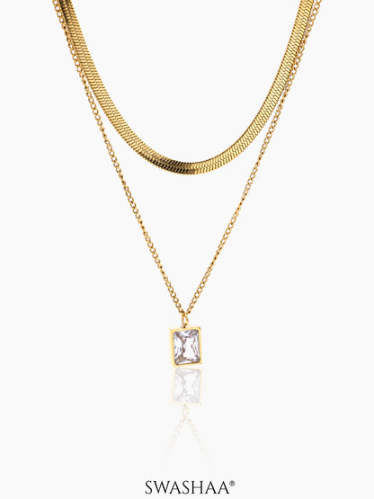 Layered Keri Solitaire 18K Gold Plated Snake Chain Pendant Necklace