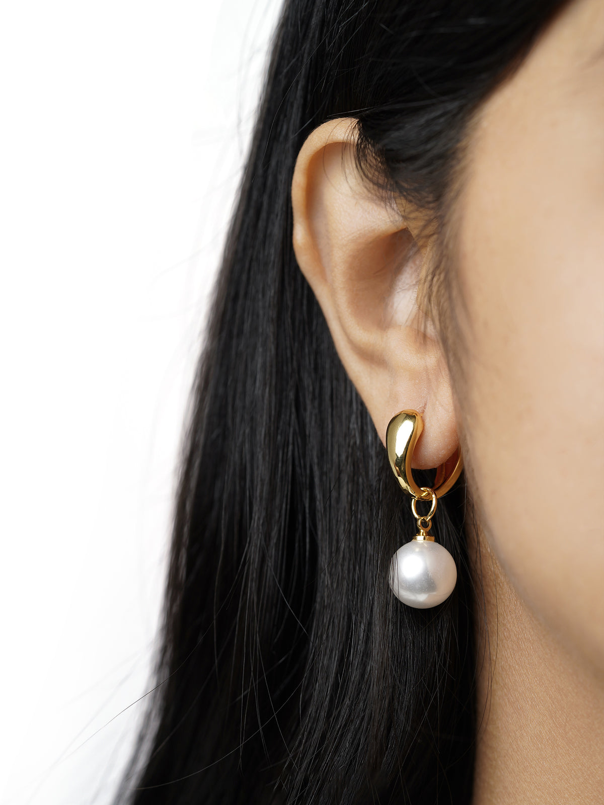 Lenore Teardrop Hinge Pearl 18K Gold Plated Hoop Earrings