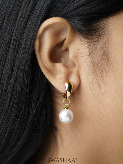 Lenore Teardrop Hinge Pearl 18K Gold Plated Hoop Earrings