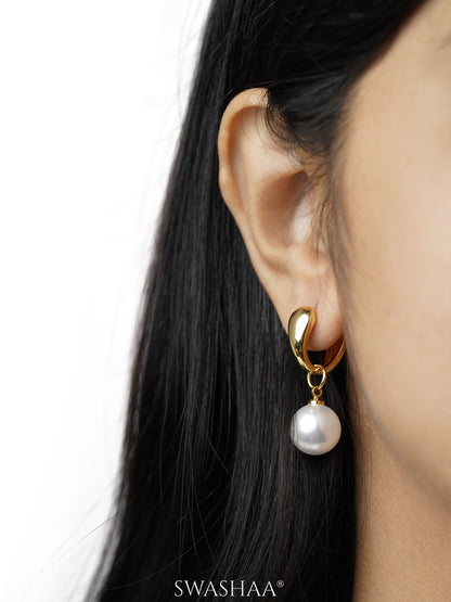 Lenore Teardrop Hinge Pearl 18K Gold Plated Hoop Earrings