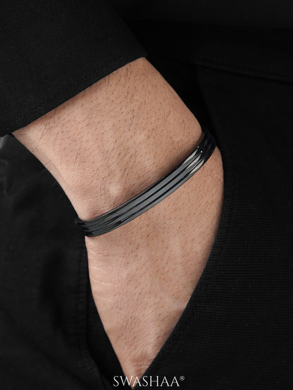 Leo Triple Ridge Glossy Black Men's Kada