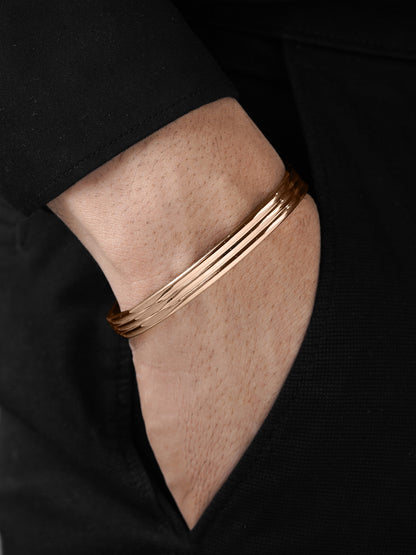 Leo Triple Ridge Glossy Rosegold Plated Men's Kada