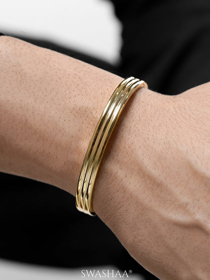 Leo Triple Ridge Glossy 18K Gold Plated Men's Kada