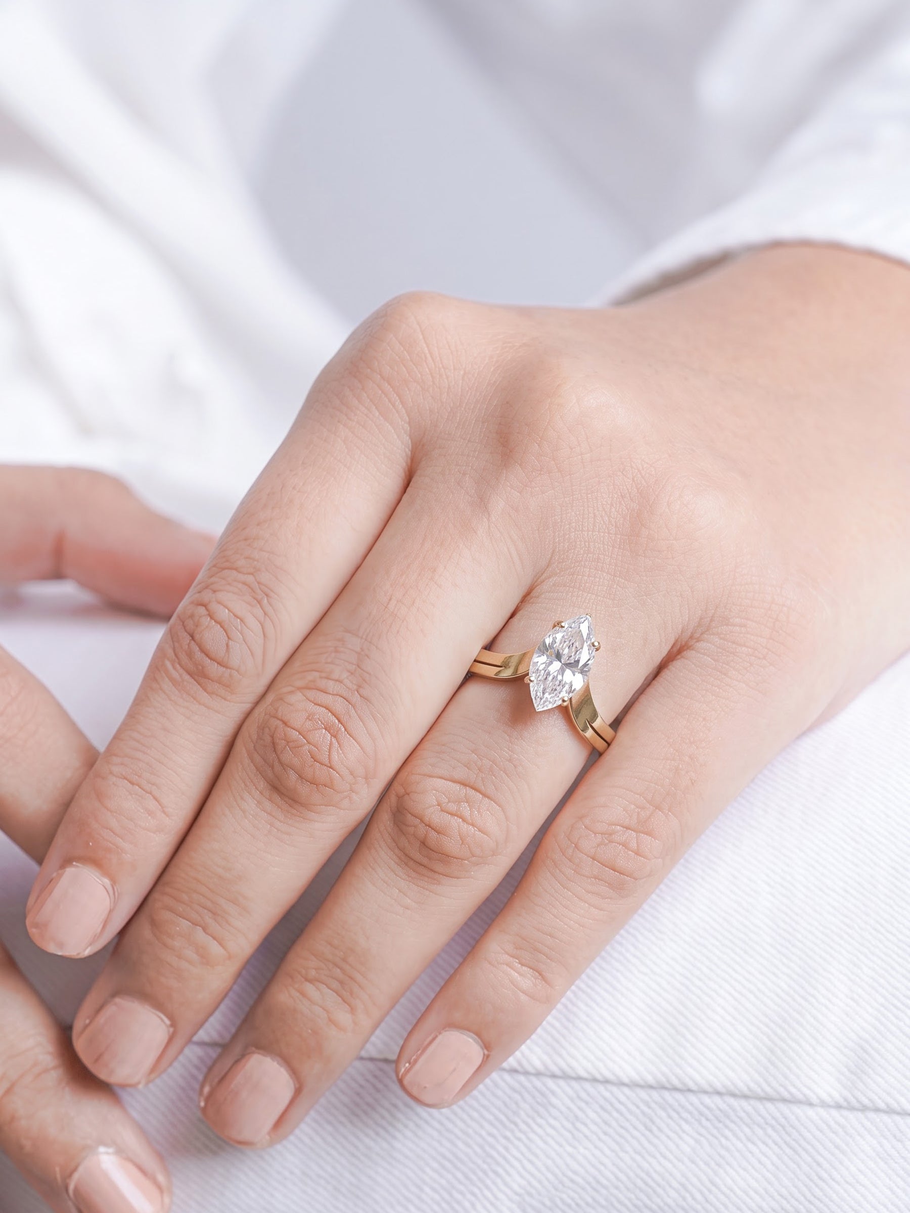 Leonie Marquise Solitaire Diamond 18K Gold Plated Women's Ring
