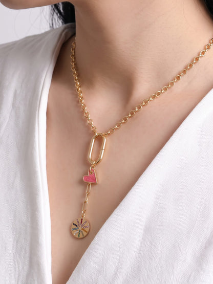 Levity Red Heart Star Multi Diamond 18K Gold Plated Women's Chain Pendant Necklaces