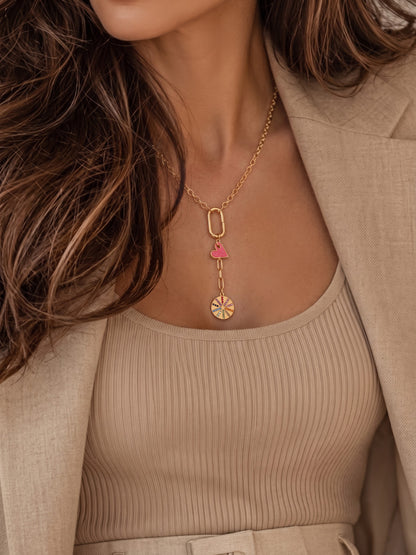 Levity Red Heart Star Multi Diamond 18K Gold Plated Women's Chain Pendant Necklaces