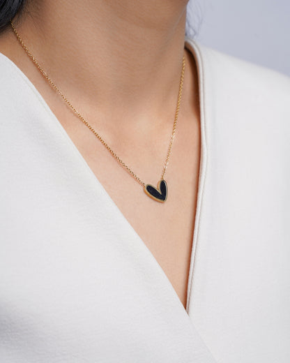Liana Black Heart Charm 18K Gold Plated  Necklace 