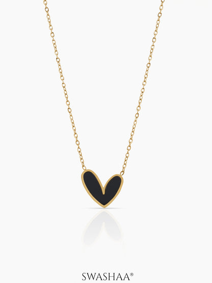 Liana Black Heart Charm 18K Gold Plated  Necklace 