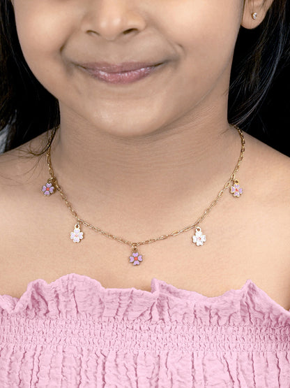 Lilac & Flower Charms 18K Gold Plated Kid's Necklace