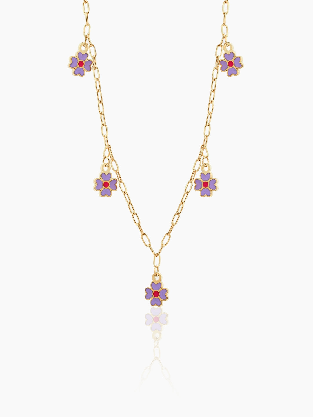 Lilac Flower Charms Kid's Jewelry Set Of 2 - Necklace & Stud Earrings