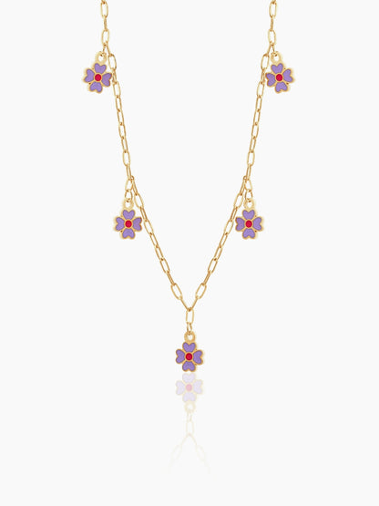 Lilac Flower Charms Kid's Jewelry Set Of 2 - Necklace & Stud Earrings