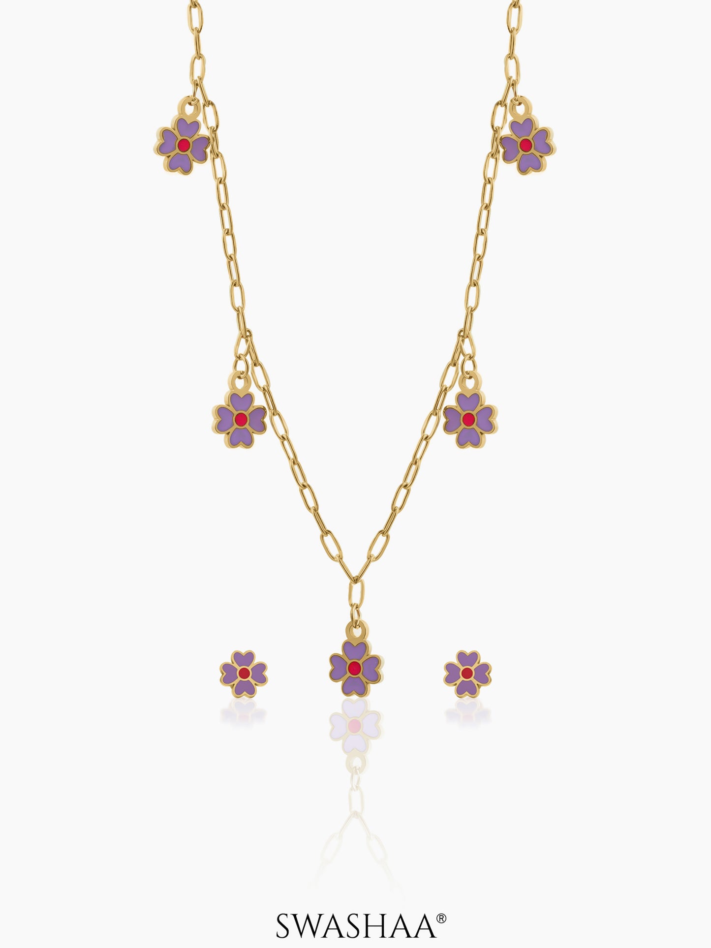 Lilac Charms Kid's Jewelry Set Of 2 - Necklace & Earrings