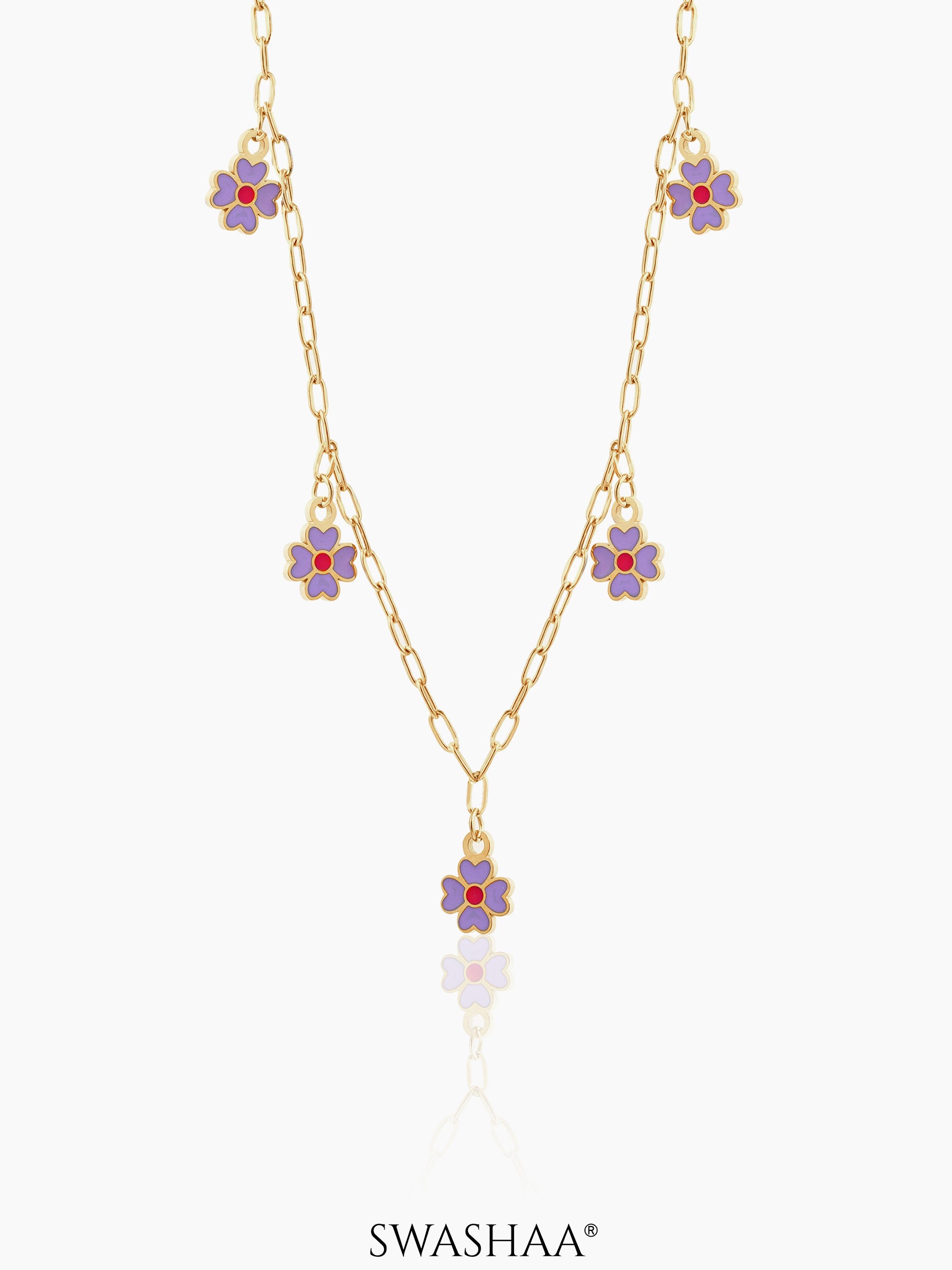 Lilac & Flower Charms 18K Gold Plated Kid's Necklace
