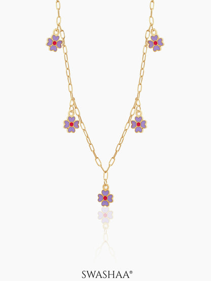 Lilac & Flower Charms 18K Gold Plated Kid's Necklace