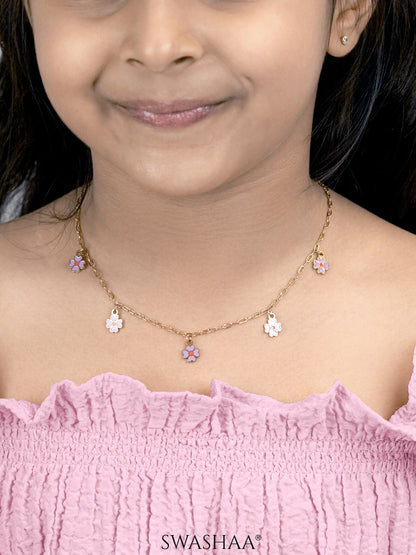 Lilac & Flower Charms 18K Gold Plated Kid's Necklace