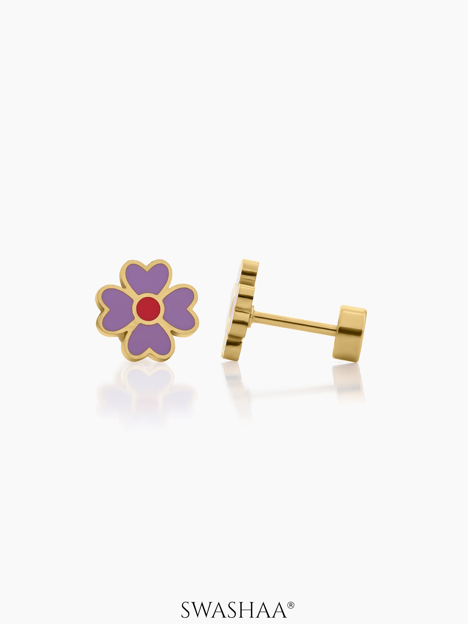 Lilac Flower 18K Gold Plated Kid's Earrings
