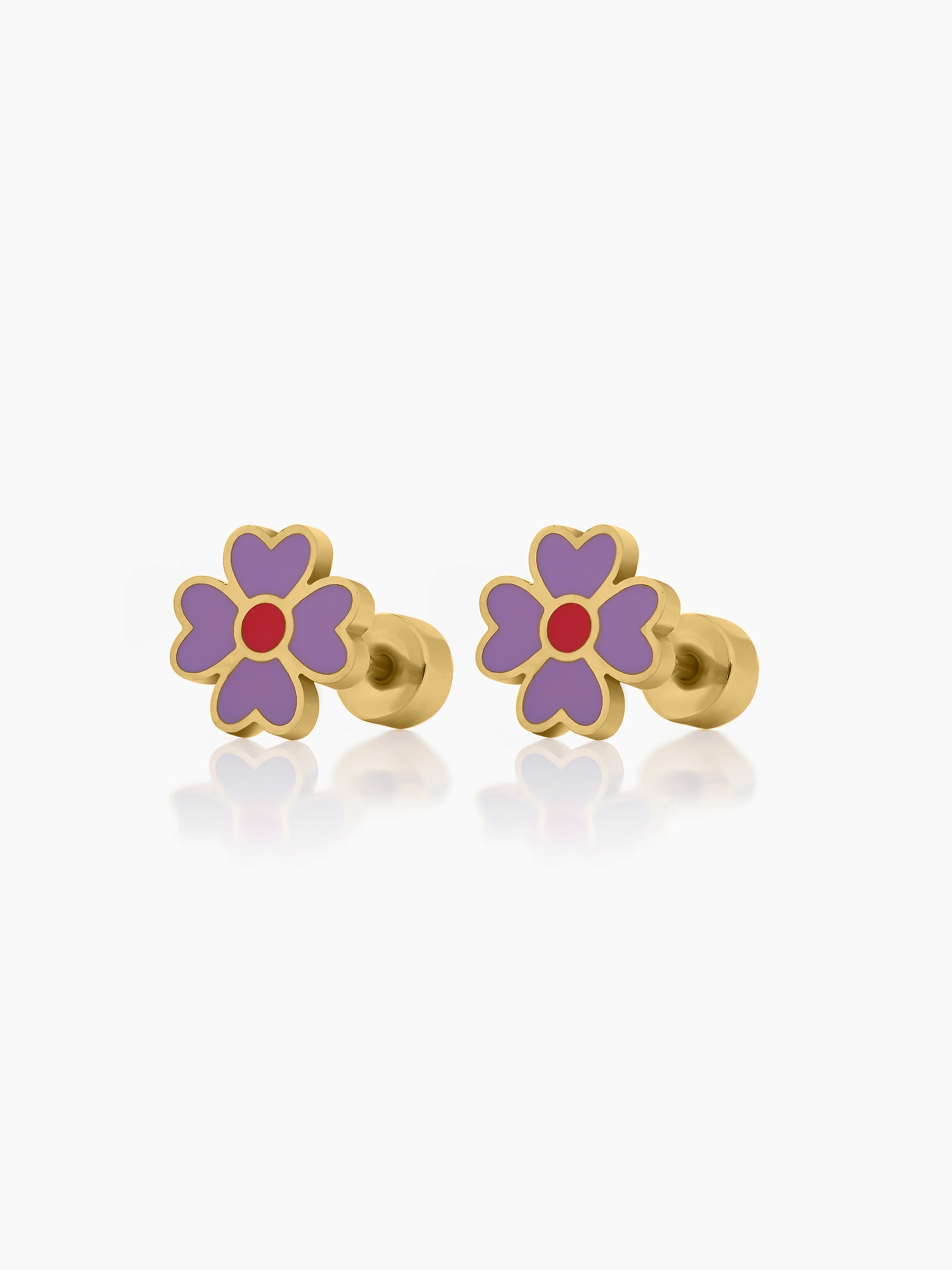 Lilac Flower 18K Gold Plated Kid's Earrings - Swashaa