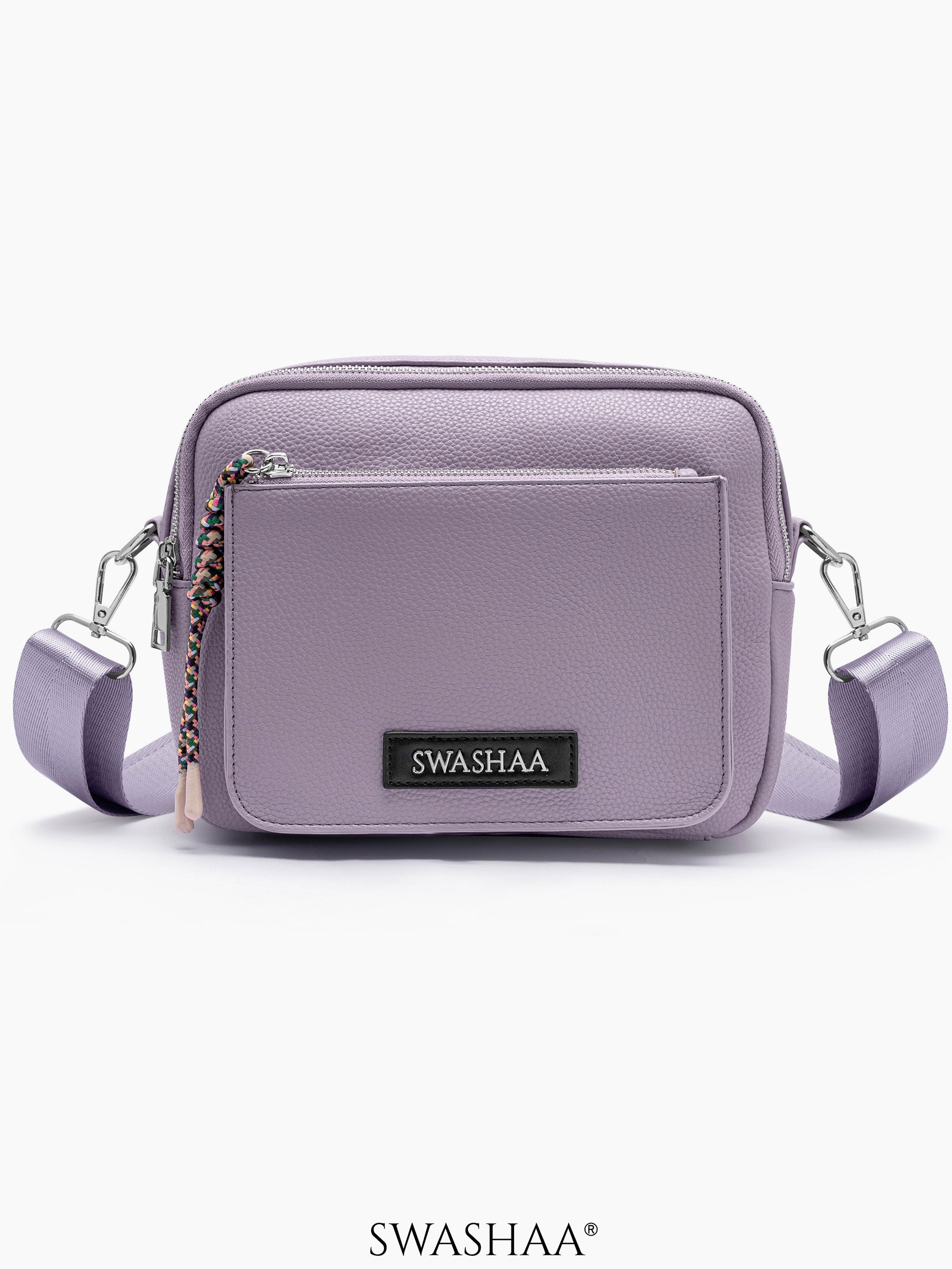 Lilac Lavander Two Pocket Women's Leather Shoulder Bag