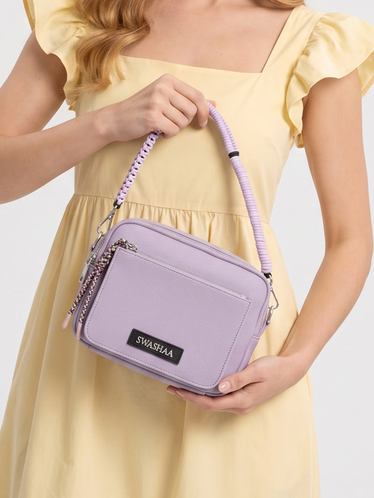 Lilac Lavander Two Pocket Women's Leather Shoulder Bag