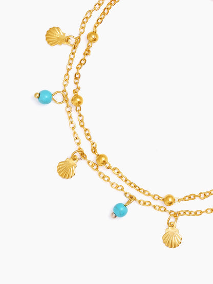 Lina Joyshell Layered Turquoise Beads Charms 18K Gold Plated Women's Anklet