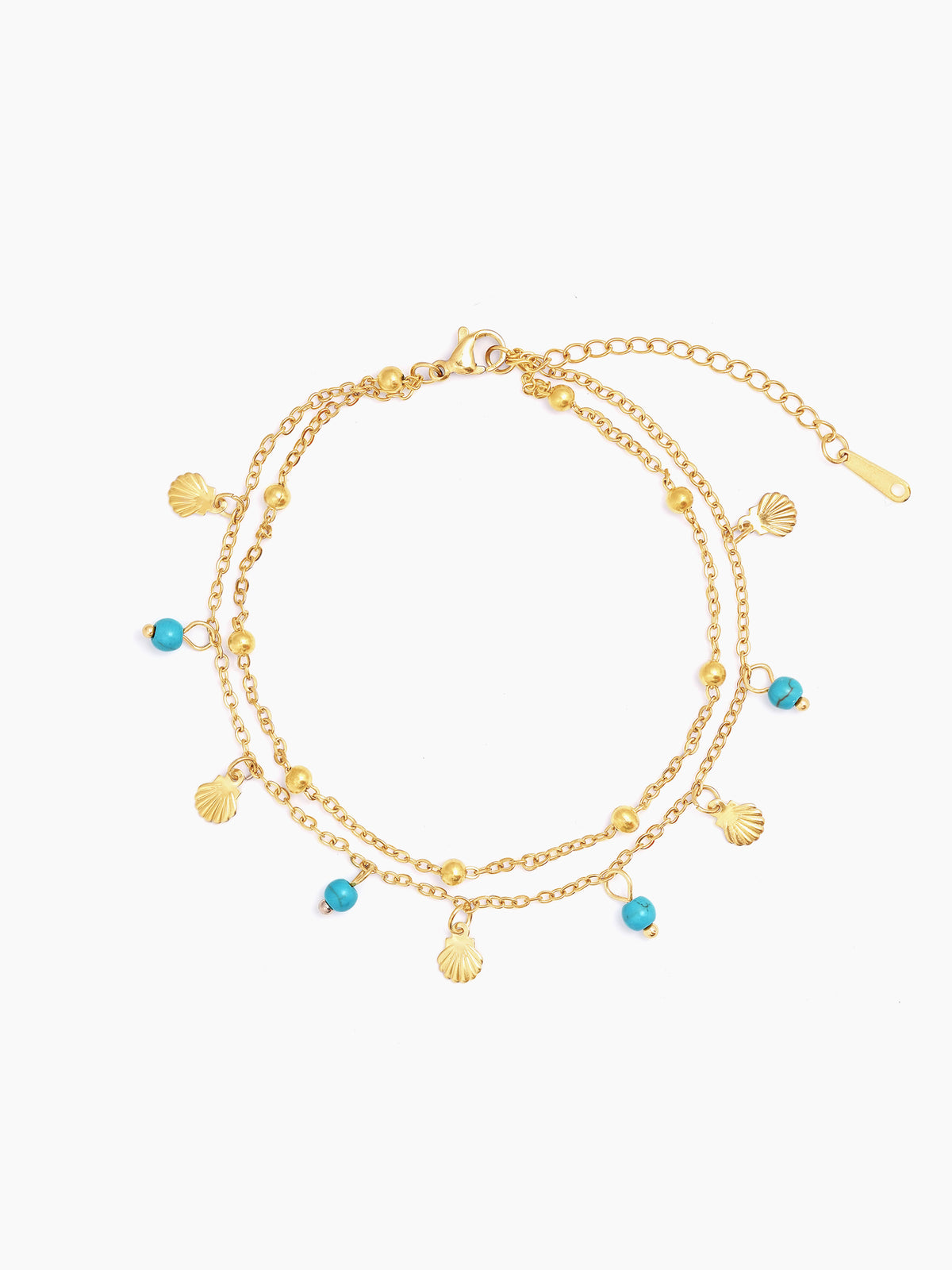 Lina Joyshell Layered Turquoise Beads Charms 18K Gold Plated Women's Anklet