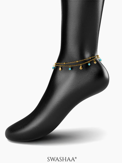 Lina Joyshell Layered Turquoise Beads Charms 18K Gold Plated Women's Anklet