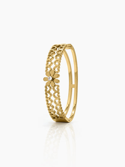 Linora Heart Flower Grace Diamond Solitaire 18K Gold Plated Women's Solid Band Bracelet