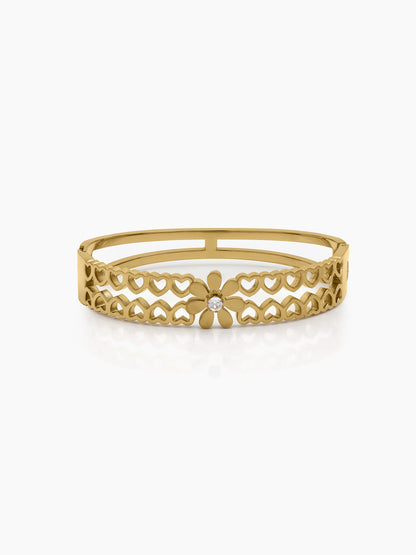 Linora Heart Flower Grace Diamond Solitaire 18K Gold Plated Women's Solid Band Bracelet
