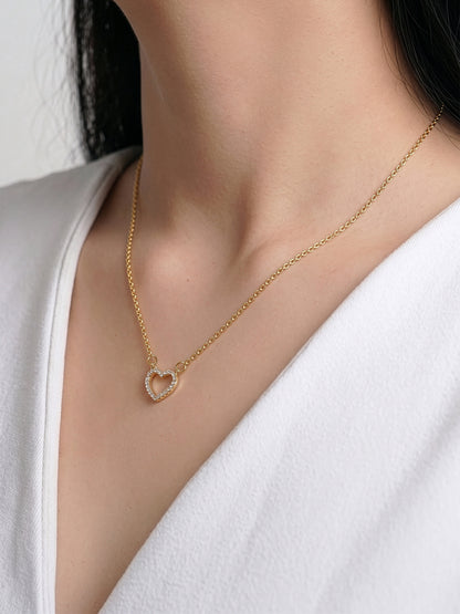 Lioren Crystal Diamond Solitaire Heart 18K Gold Plated Women's Chain Pendant Necklace