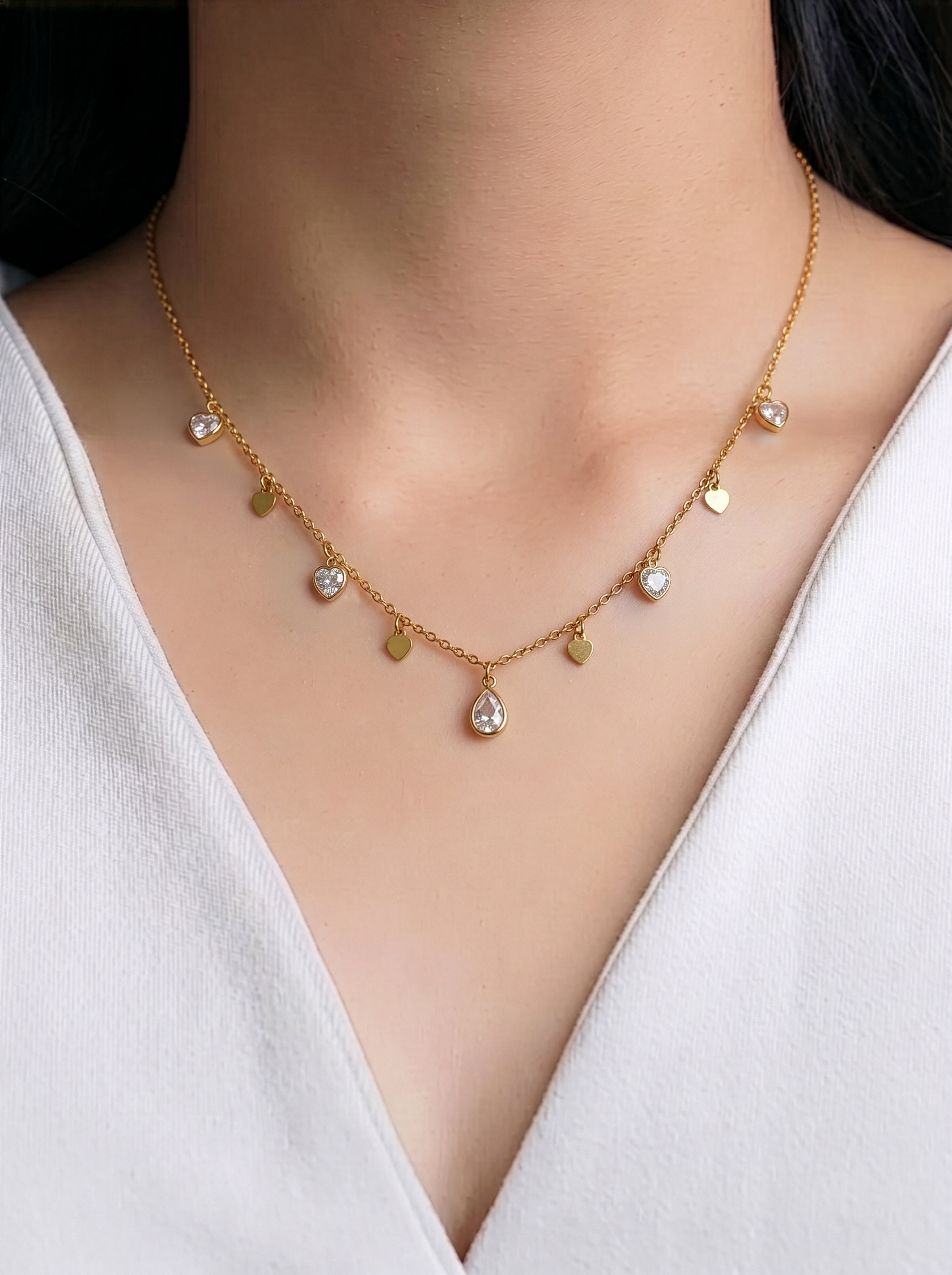 Lirena Solitaire Heart Charms 18K Gold Plated Women's Chain Pendant Necklace