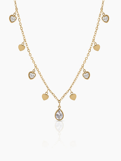 Lirena Solitaire Heart Charms 18K Gold Plated Women's Chain Pendant Necklace