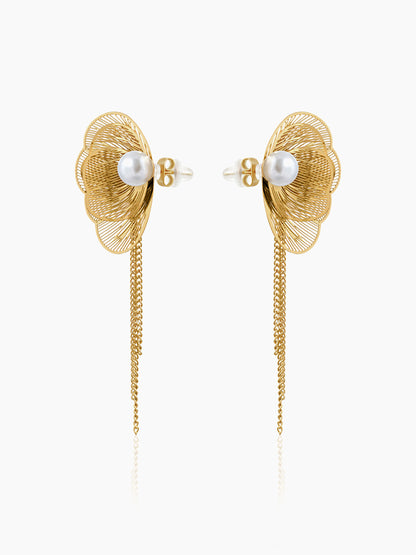 Liressa Butterrfly Pearl 18K Gold Plated Threader Drop Dangling Earrings