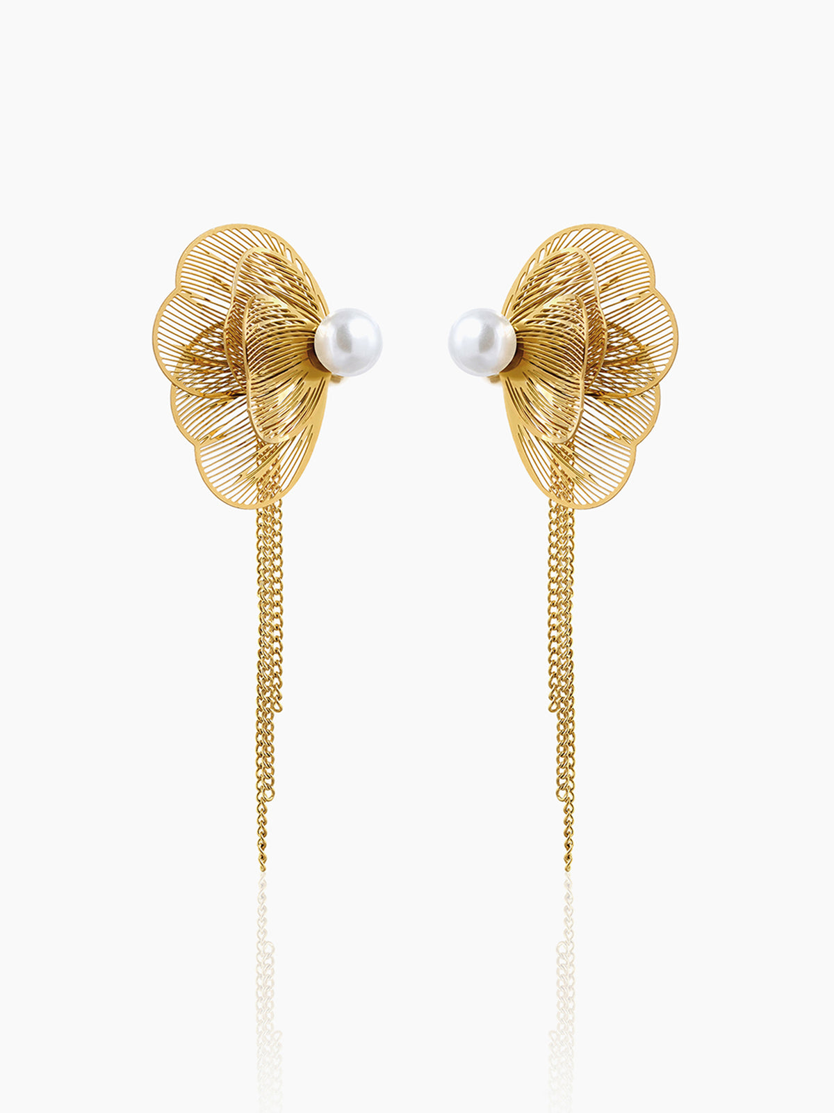 Liressa Butterrfly Pearl 18K Gold Plated Threader Drop Dangling Earrings