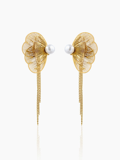 Liressa Butterrfly Pearl 18K Gold Plated Threader Drop Dangling Earrings
