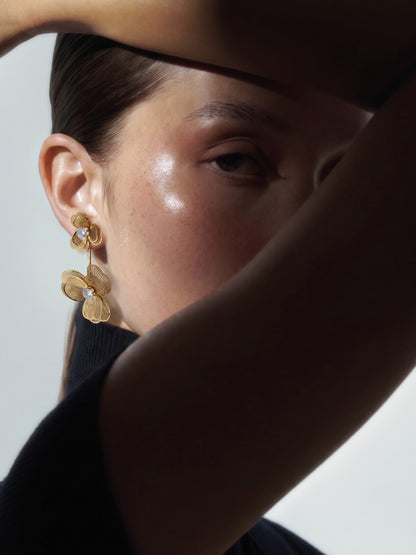 Liressa Flower 18K Gold Plated Threaded Drop Dangling Earrings