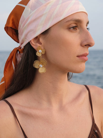 Liressa Flower 18K Gold Plated Threaded Drop Dangling Earrings
