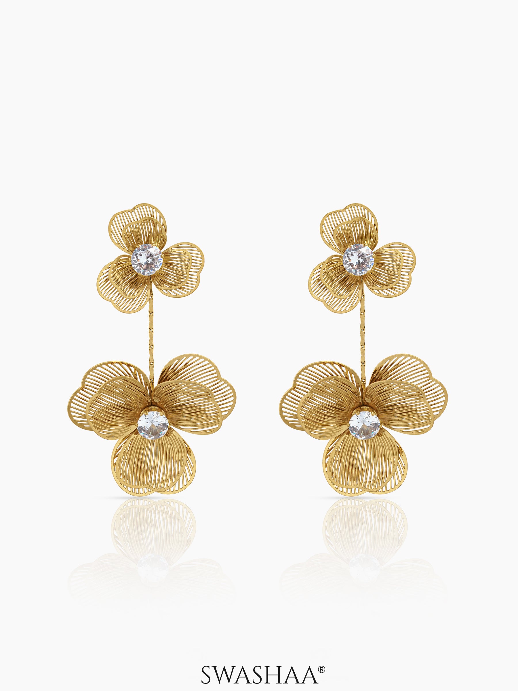 Liressa Flower 18K Gold Plated Threaded Drop Dangling Earrings