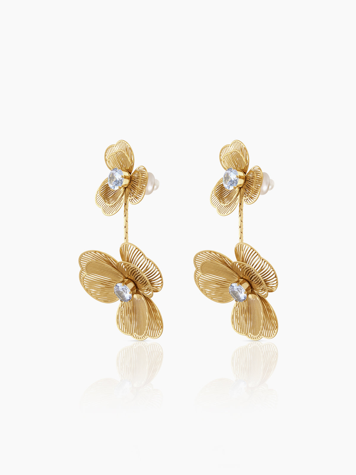 Liressa Flower 18K Gold Plated Threaded Drop Dangling Earrings