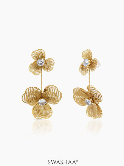 Liressa Flower 18K Gold Plated Threaded Drop Dangling Earrings